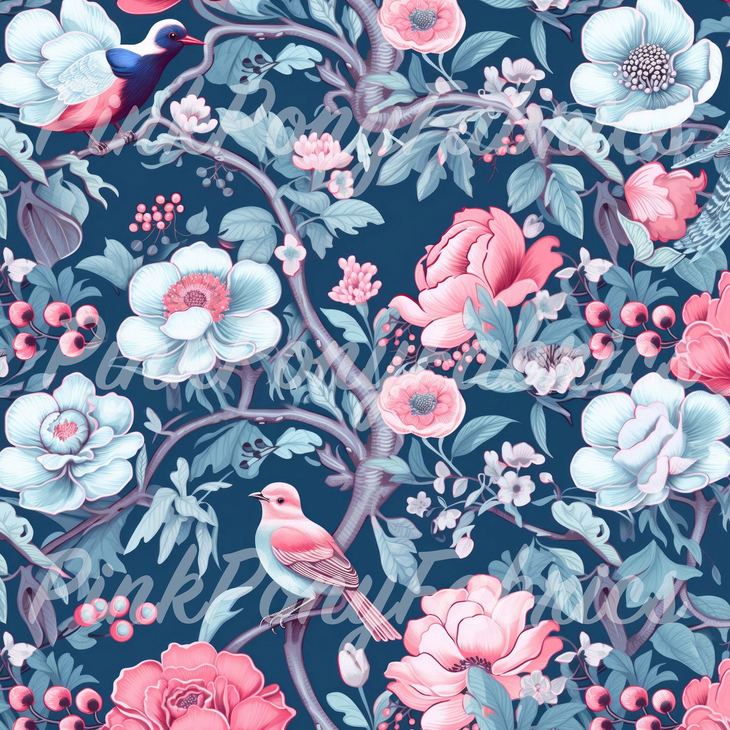 Floral Wallpaper with Birds