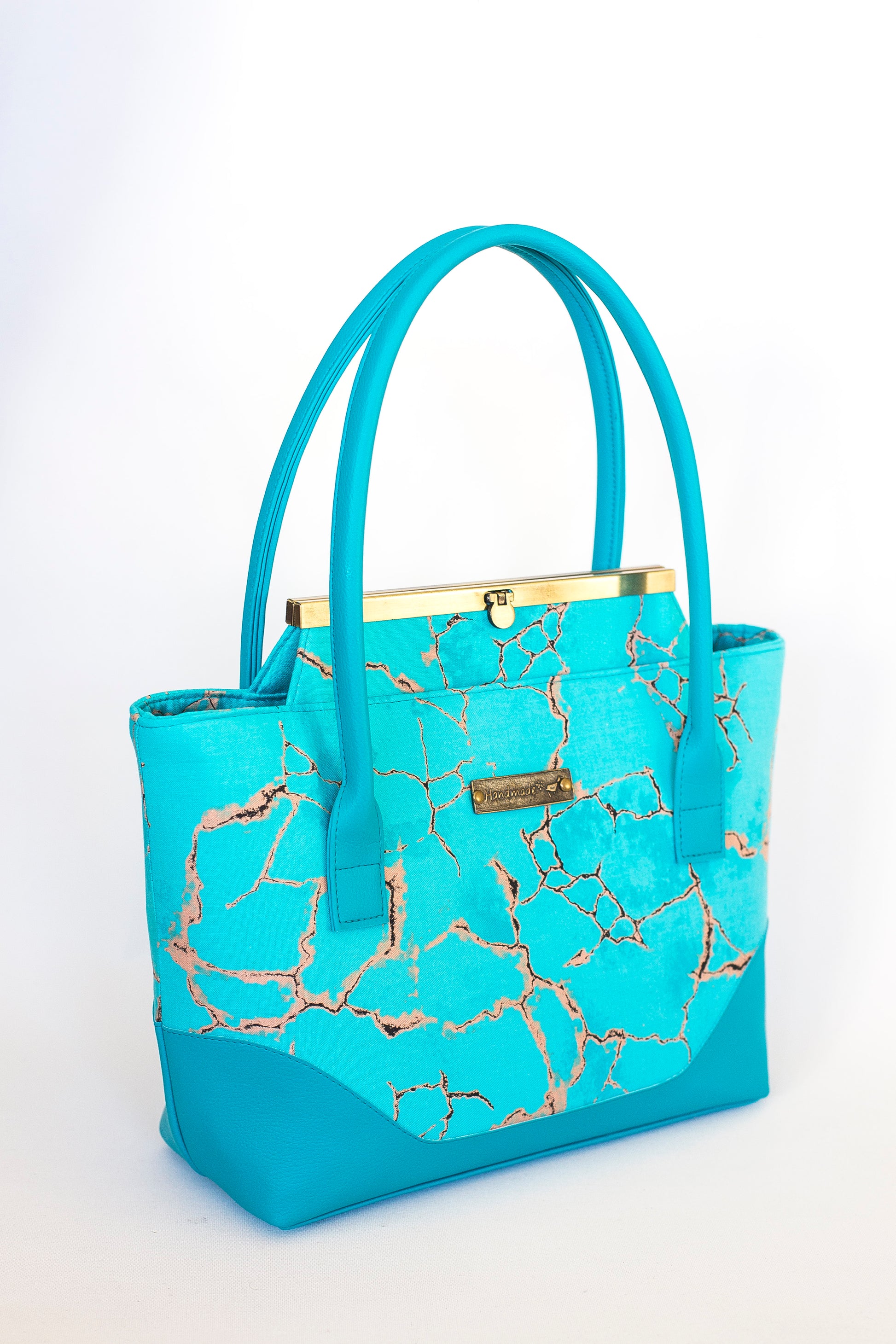 Kate Spade Vinyl Tote Shoulder Bag Tiffany Blue Purse with Heart pattern